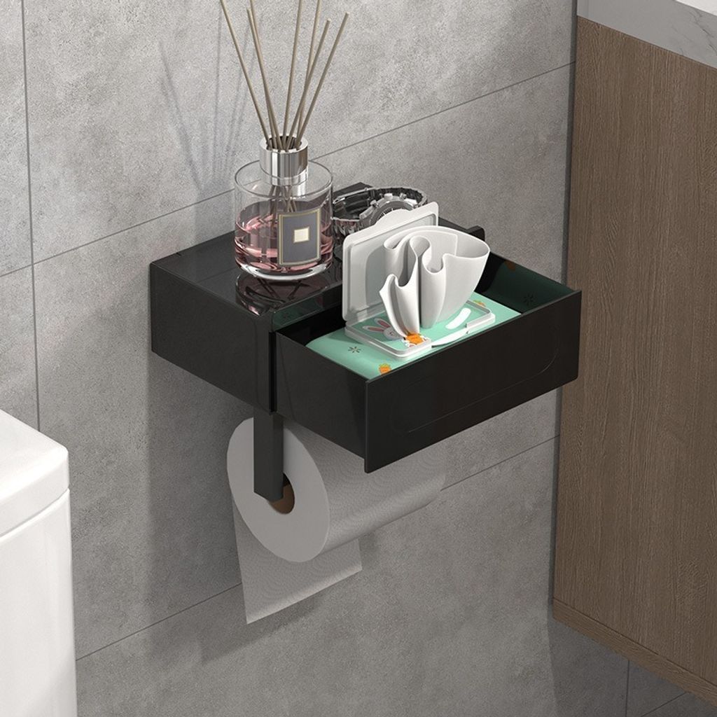 Toilettenpapierhalter Ohne Bohren, Klopapierhalter Mit Feuchttücherbox Klorollenhalter mit Schublade Ablage Papier Halterung für Wc & Bad-Wandhal...