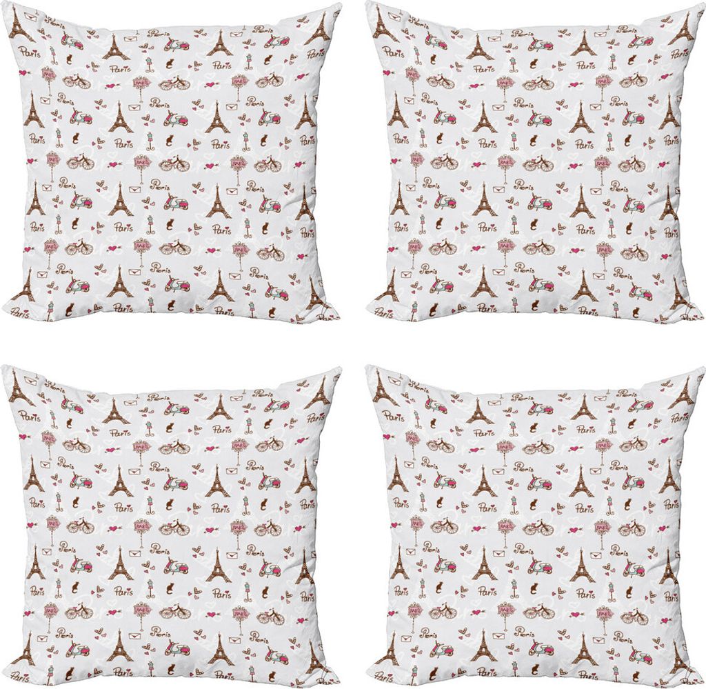 ABAKUHAUS Paris Kissenbezug Set (4 Stück), Stadt der Liebe und Mode, Moderner Doppelseitiger Digitaldruck, 50 cm x 50 cm, Redwood Pearl Pink