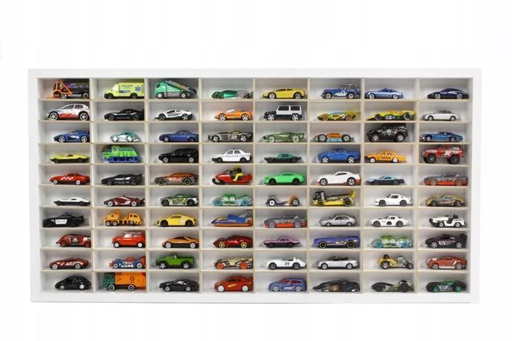 Étagère de collection 80 compartiments en bois blanc pour voitures 1:64