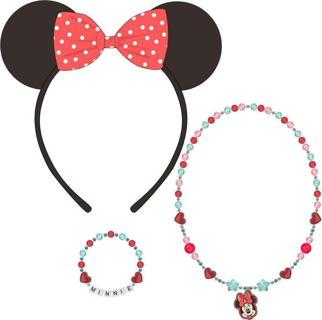 Disney Minnie Kinder Schmuckset – Niedliches Armband, Halskette & Ring