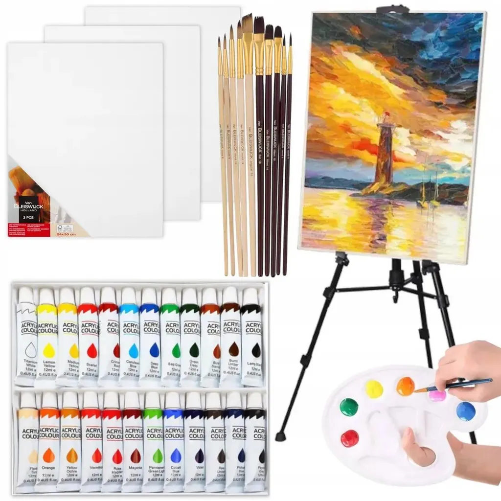 Coffret de Peinture Complet Bürs : Chevalet Réglable et Toiles Pro