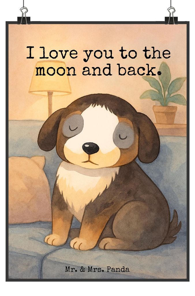 Mr. & Mrs. Panda Bild Hund Entspannen Design DIN A4 - Weiß - Geschenk, Wandbild, wanddeko, Entspannt, Liebe, Kunstdruck, Treue, Plakat, drucke, Sp...