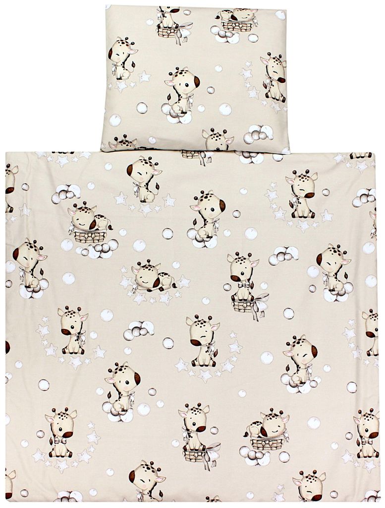 TupTam Unisex Baby Wiegenset 4-teilig Bettwäsche-Set: Bettdecke mit Bezug und Kopfkissen mit Bezug, Farbe: Giraffe Beige, Größe: 80x80 cm