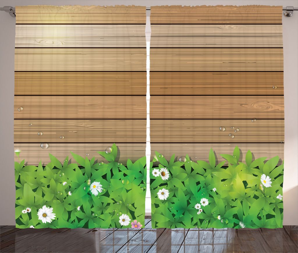 ABAKUHAUS Blumen Rustikaler Vorhang, Gänseblümchen-Blumen-Garten, Wohnzimmer Universalband Gardinen mit Schlaufen und Haken, 280 x 245 cm, Grün ...