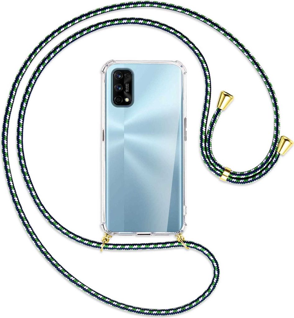 Handykette Backcover-Schutzhülle mit Band (Metall goldfarben) für Realme 7 Pro - grün/blau/weiß