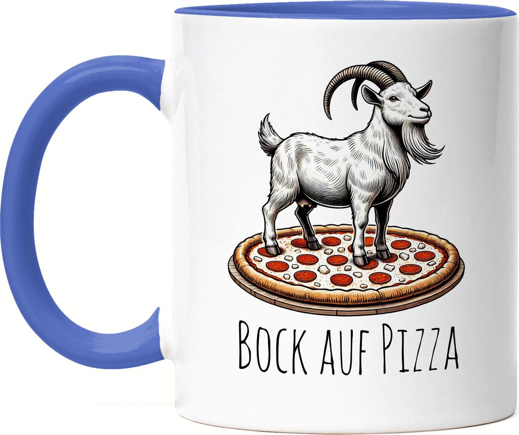 Bock Auf Pizza Tasse blau Ziegenliebhaber Pizzaliebhaber Lustige Sprüche Humor Fun Geschenk