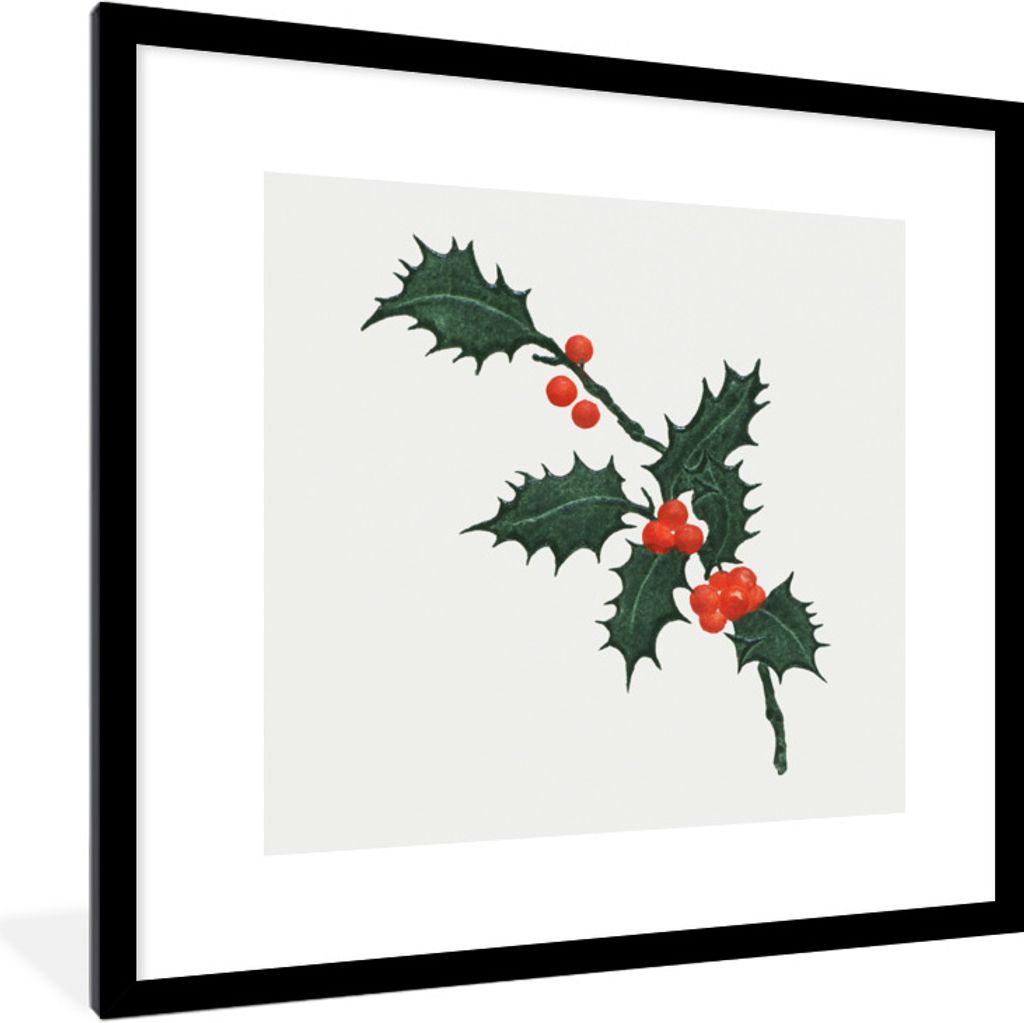 MuchoWow Gerahmtes Poster Kunst - Weihnachten - Stechpalme 40x40 cm - Poster mit Schwarzem Bilderrahmen Wandposter Rahmen Foto Bilder - Poster - ...