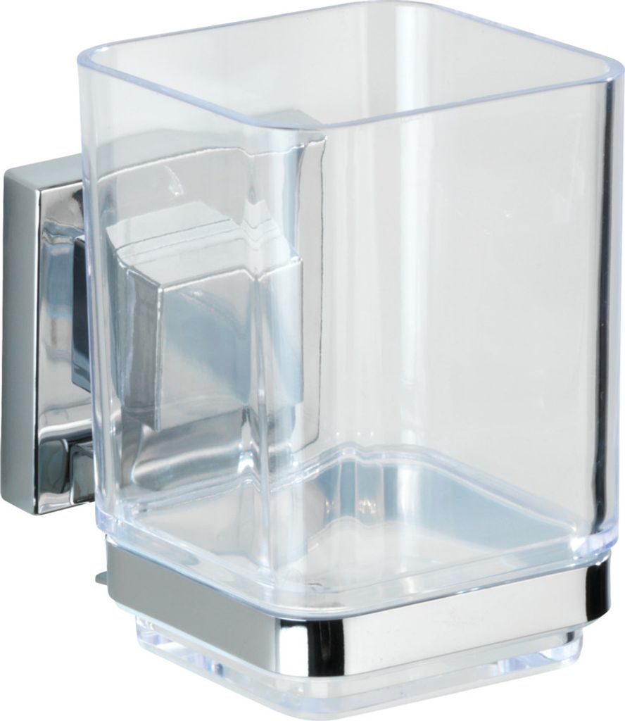 WENKO Zahnputz Becher QUADRO ohne bohren Edelstahl Bad WC Zahnbürsten Halter