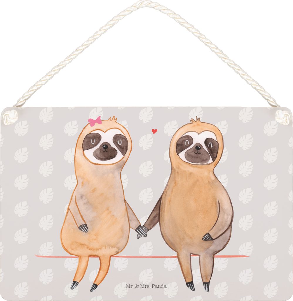 Mr. & Mrs. Panda Schild Faultier Pärchen DIN A5 - Grau Pastell - Geschenk, Liebe, holzbild, kleine aufmerksamkeit, Verliebt, Wandbild Holz, Holzsc...