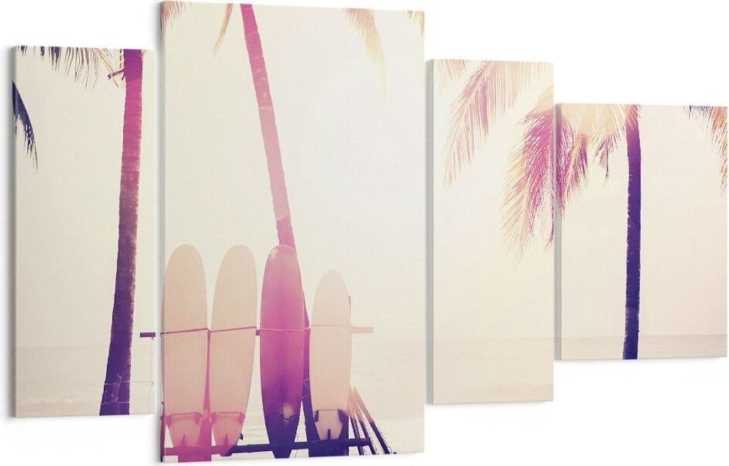 Bild auf Leinwand - Leinwandbild - 4 Teile - Fackel Strand Surfen - 120x70cm - Wand Bild - Wanddeko - Wandbilder - Leinwanddruck - Bilder - Wanddek...