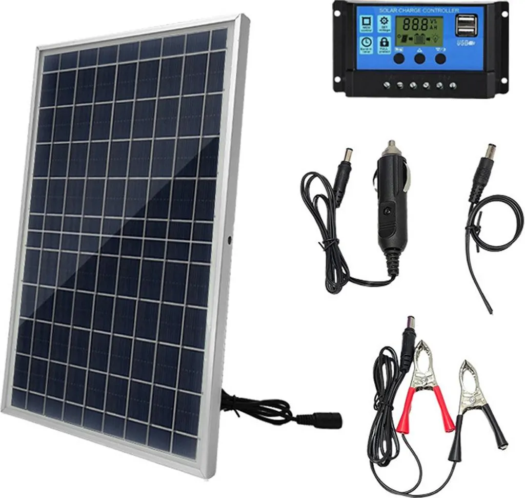 Panneau Solaire Polycristallin 10W avec Contrôleur 60A Hyuduo Kit Complet