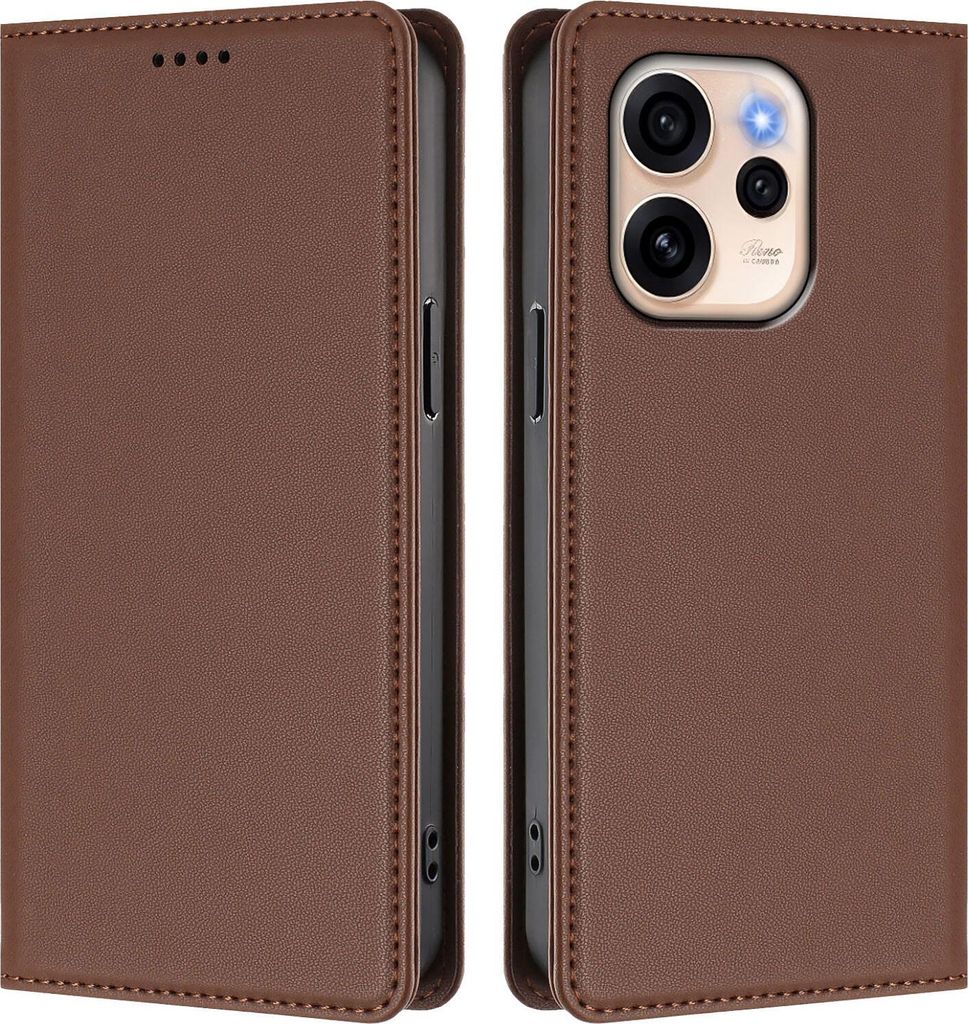 Handyhülle für Oppo Reno15 Pro, Kunstleder Klapphülle Stoßfeste Magnetische Hülle mit Ständer Braun