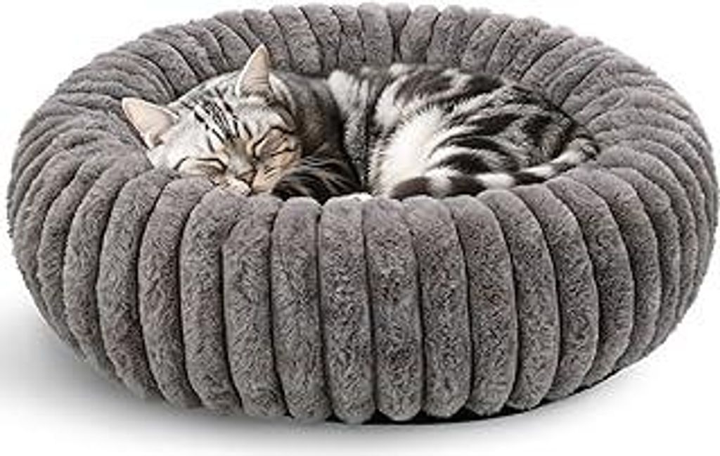 Katzenbett, Rund Katzennest, Donut Haustierbett Tierbett Kleine Hundebett Waschbarer Flauschiges Indoor Mit Rutschfestem Boden Weich Rand(Grau,50 X...