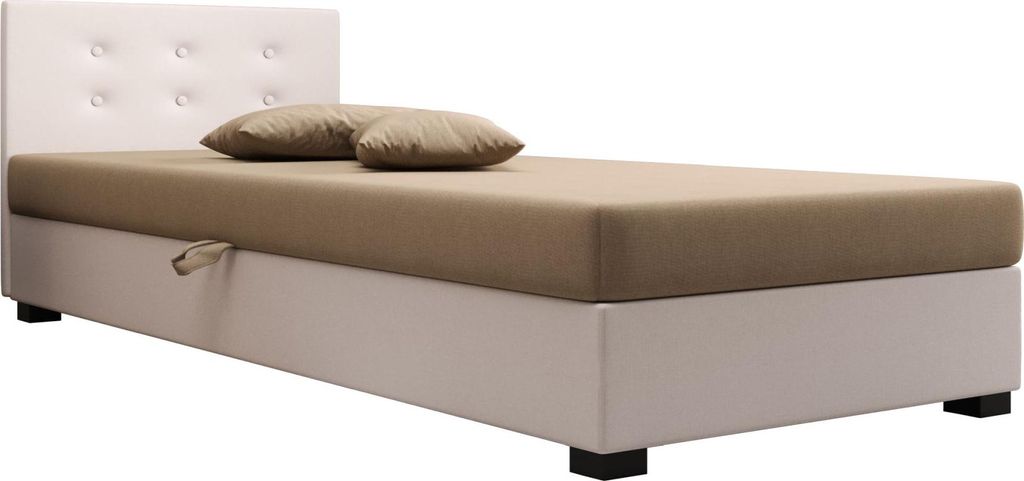 AURA SOFA Boxspringbett NEMO 110x195 Komplett-Set mit Bonell Matratze, Polsterbett mit Bettkästen - Hellbeige/Bronze, SAWANA 01/24