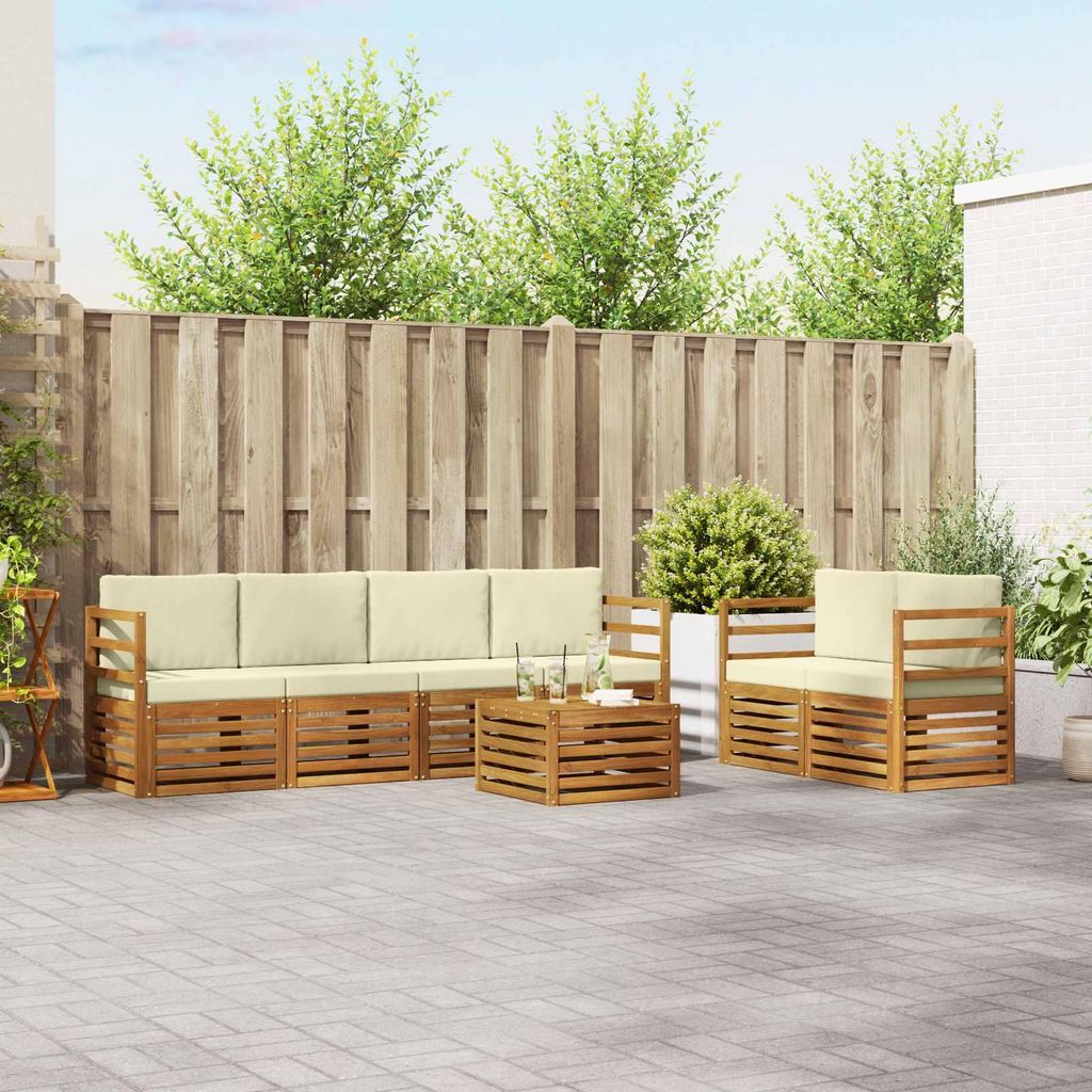 (Robust Möbel)Sofagarnitur - CLORIS - Balkonmöbe/Sitzgruppe - 7 pcs - Moderne Design - Natur und Creme Massivholz Akazie - Gartensofas NeuMö...
