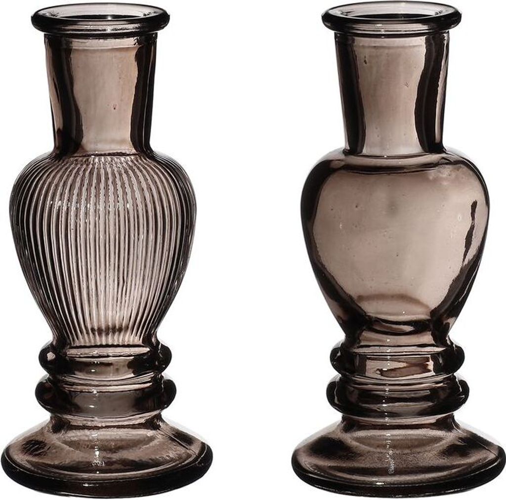 Glasflasche 'Venice', Set mit 2 Stück, Höhe 11,3cm, Durchmesser 5cm, viele Farben zur Auswahl | Glasvase, Farbe:Grau