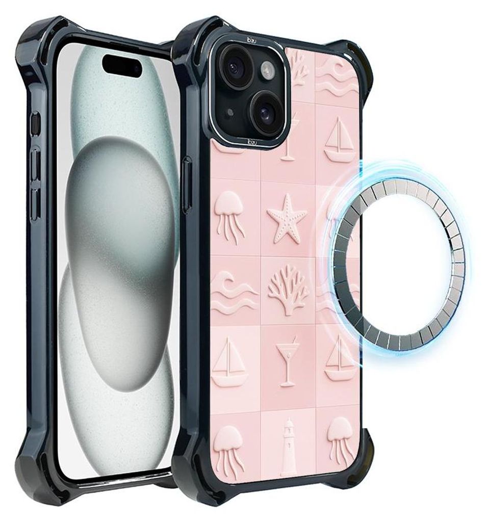 Schutzhülle für das iPhone 15 Plus, MagSafe-kompatibel, verstärkte Ecken, schwarz, Korallen, rosa