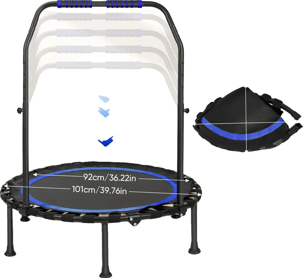 Trampoline Fitness Pliable avec Guidon Réglable Bleu - Modèle Sportive X