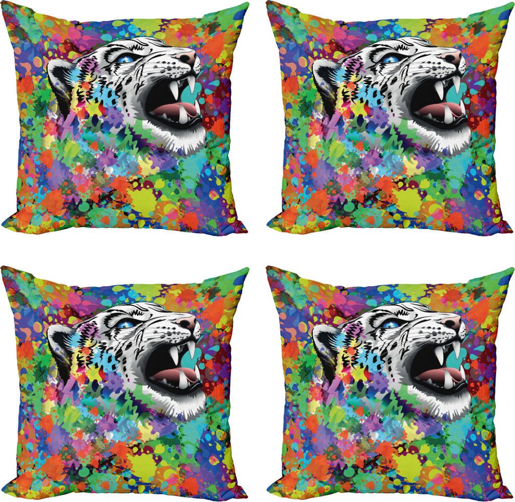 ABAKUHAUS Psychedelisch Kissenbezug Set (4 Stück), Leopard Wilde Tiere, Moderner Doppelseitiger Digitaldruck, 45 cm x 45 cm, Mehrfarbig
