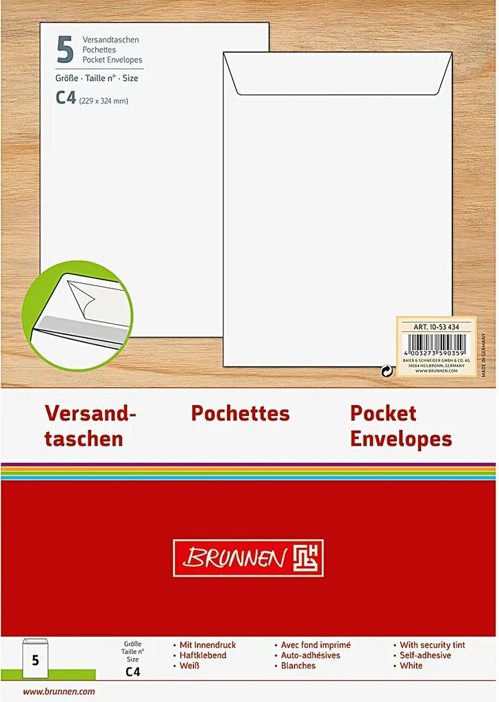 Pochette C4 blanche anti-déchirure pour protéger vos envois A4 - 5 pcs
