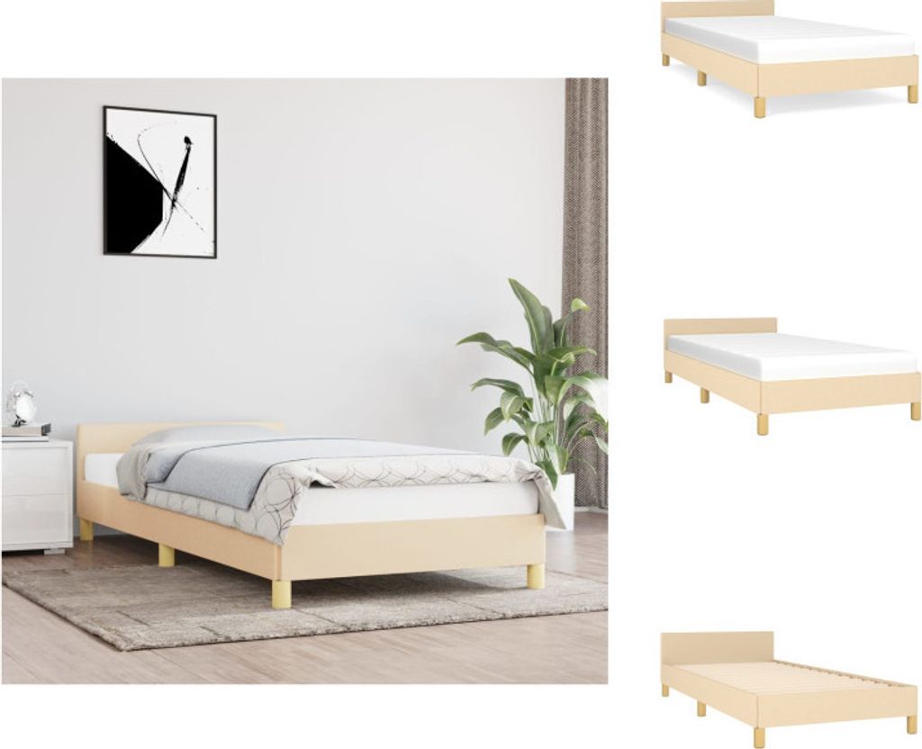 vidaXL Bettgestell mit Kopfteil Creme 90x200 cm Stoff - Betten & Bettgestelle