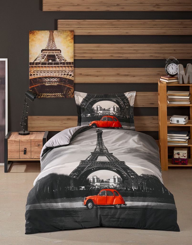 L'Essentiel Linge de Maison, Paris, Ranforce-Einzelbettbezug-Set, 100 % BAUMWOLLE RANFORCE, Schwarz, 160 x 220 cm