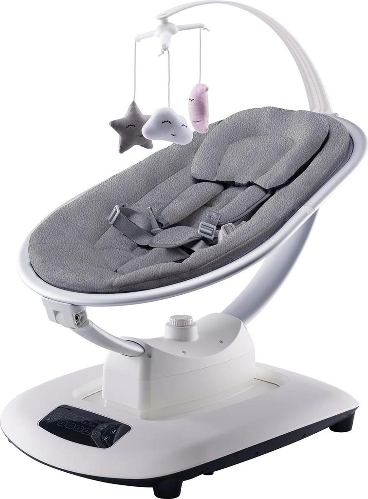 Elektrische Babywippe - Babyschaukel - Fernbedienung - 5D-Schwingtechnik - Musik - Adaptive Neigung - 0–6 Monate - bis 20 kg - Dunkelgrau