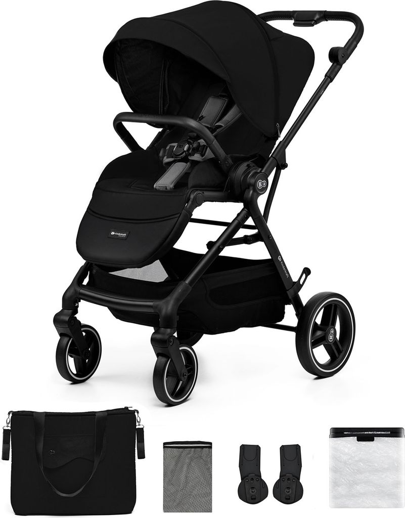 Kinderkraft YOXI - Kinderwagen bis 27 kg - leicht - wendig - pannensichere Räder - TRAVEL SYSTEM - verstellbare Rückenlehne - Schwarz