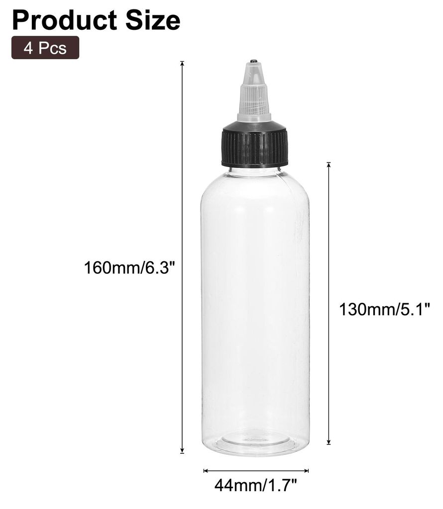 4 Stš¹ck 5oz/150ml Quetschflaschen, klare Dosierflaschen mit Drehverschlussdeckeln, Plastik Quetschflasche fš¹r Ketchup, Senf und Basteln