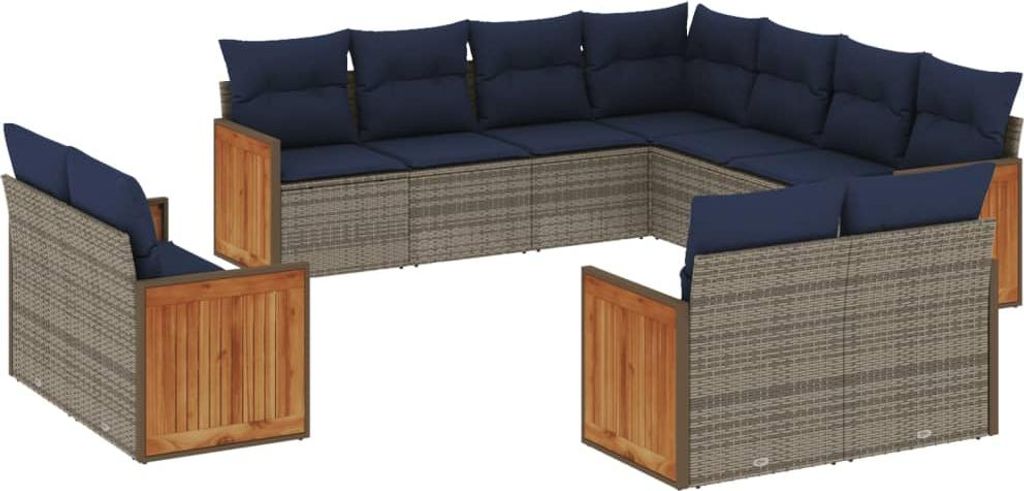 11-teiliges Gartensofa-Set mit Kissen, grau, Polyrattan