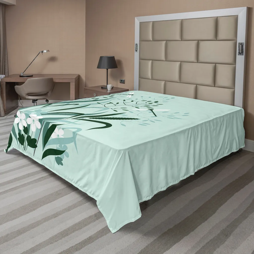 Drap Plat Décoratif Motif Libellules 244x205 cm pour Lit Deux Places