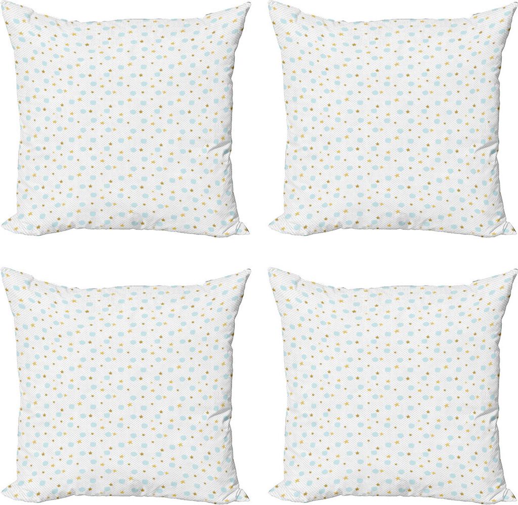 ABAKUHAUS Sterne Kissenbezug Set (4 Stück), Hand gezeichnet Doodle Shapes, Moderner Doppelseitiger Digitaldruck, 60 cm x 60 cm, Erde Gelb, Blau, Grau