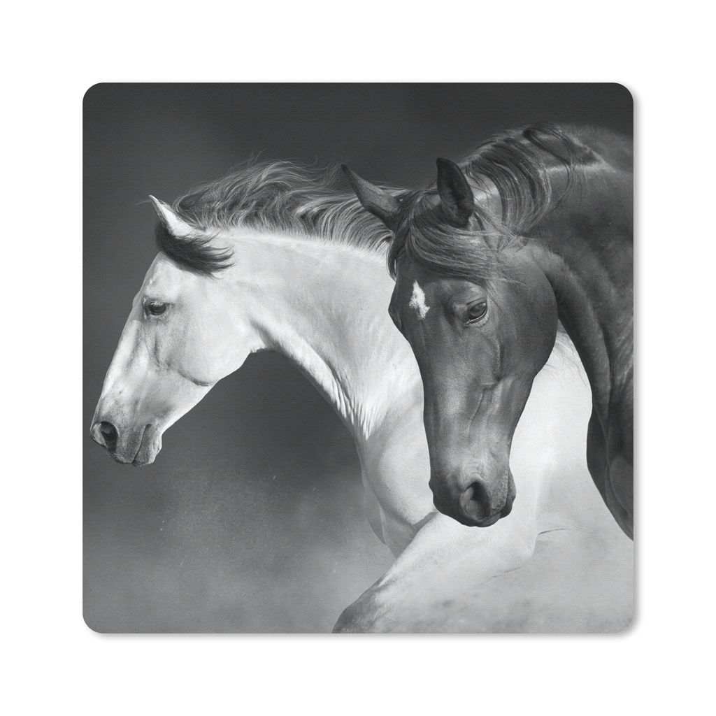 MuchoWow Mauspad Mousepad Pferde - Tiere - Schwarz - Weiß - Porträt 30x30 cm - Mousepads - Maus Mat - Pad - Mausunterlage - Gaming