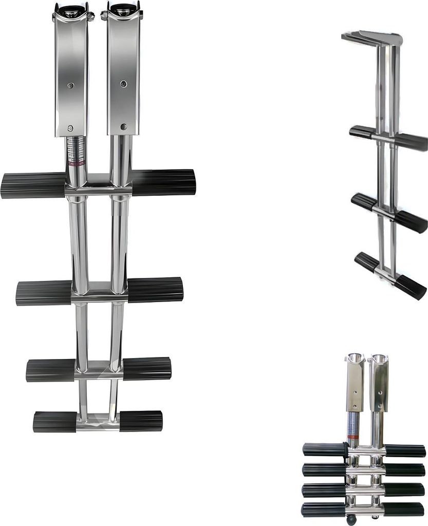 Edelstahl Badeleiter, teleskopierbar, klappbar, Stufen rutschfest & seitlich angebracht, ideal für Taucher, für Boote Größe: 4 Stufen