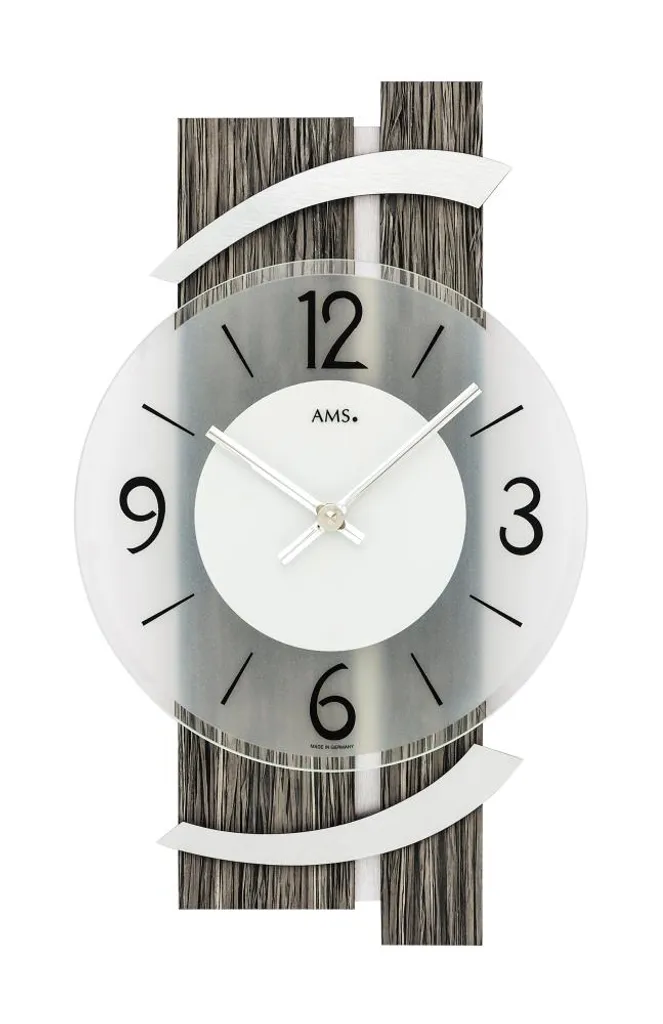 Horloge murale silencieuse AMS 9547 lisible et moderne en bois gris
