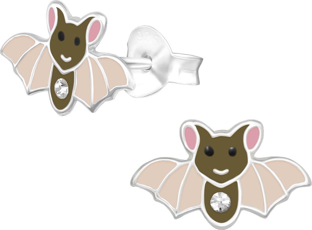 Kinder Ohrringe Ohrstecker 925 Sterling Silber Fledermaus mit Kristall