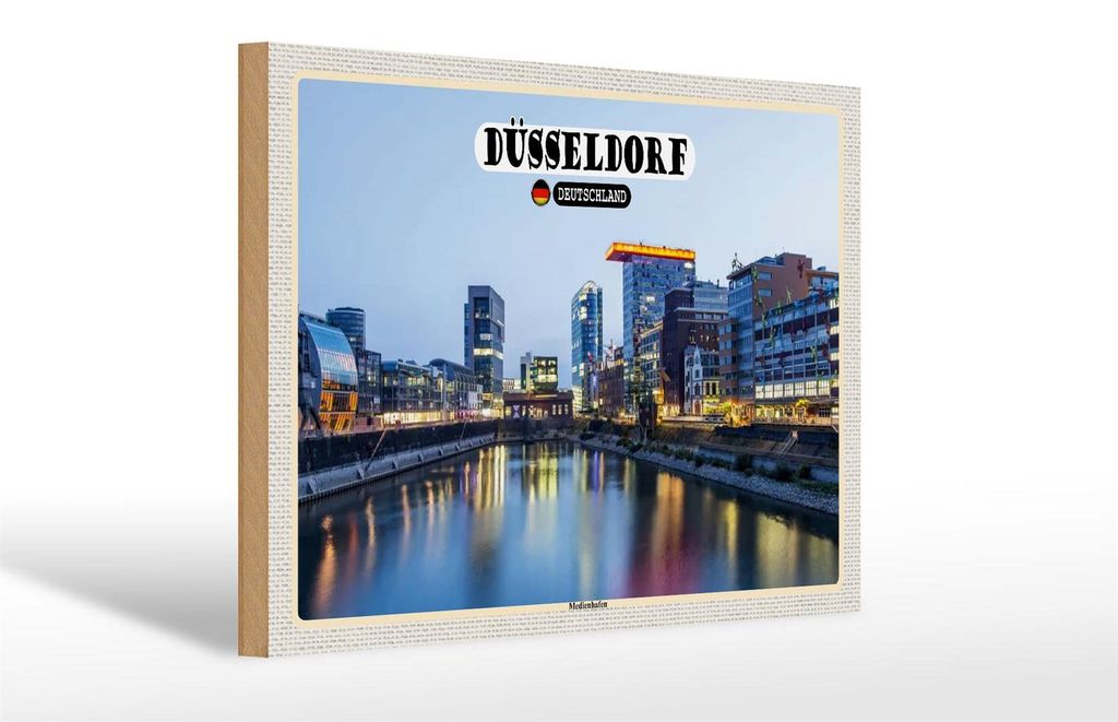 Holzschild Städte Düsseldorf Medienhafen Baukunst 30x20cm Produktbild 