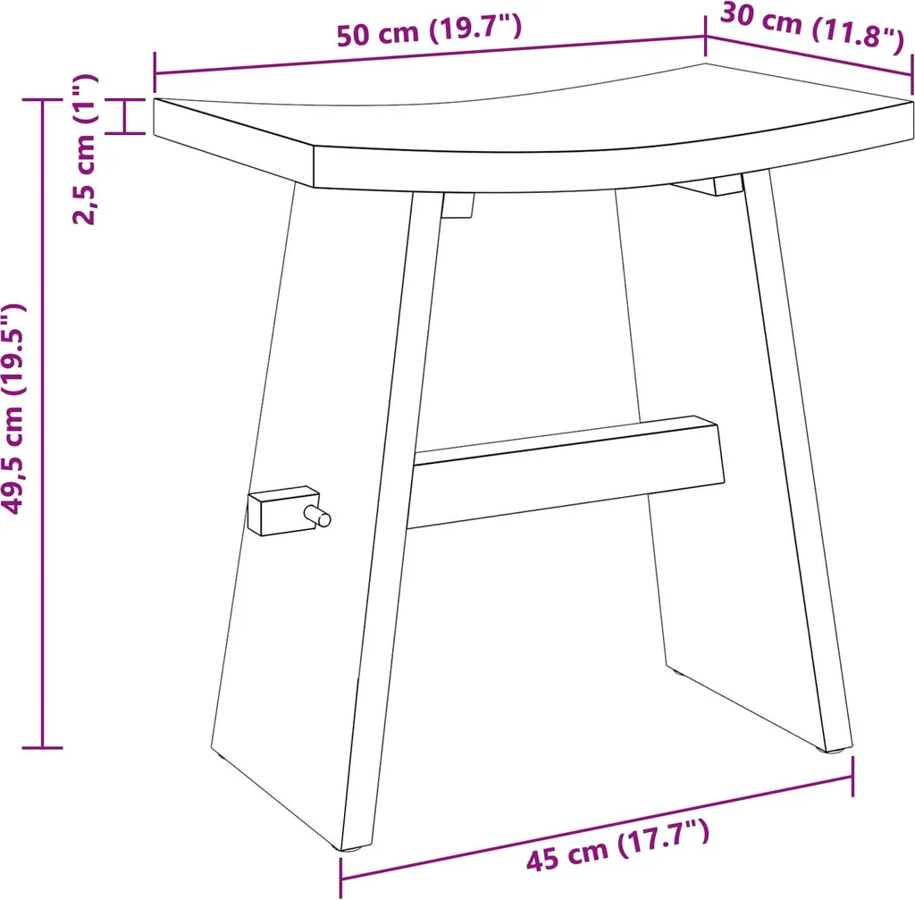 Tabouret de bain marron résistant à l'eau 50 cm avec assise stable - 7