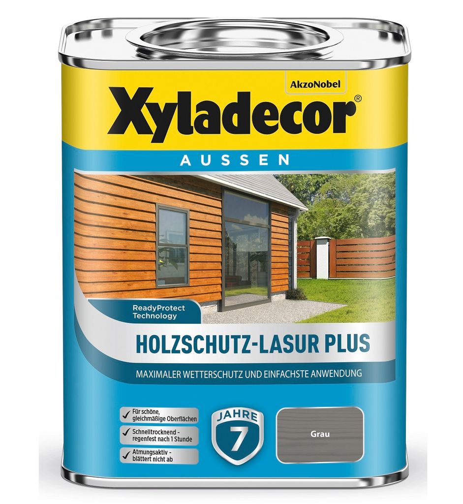 Xyladecor Holzschutz-Lasur PLUS Grau 750 ml wasserbasiert Außen Imprägnierung Langzeit