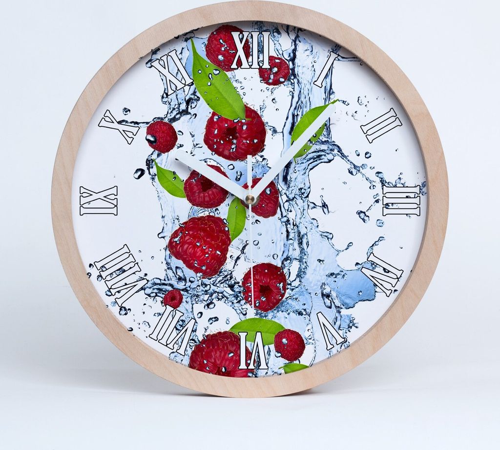 Holzuhr 25fi cm wanduhr - weiße Spitzen - Himbeeren und Wasser