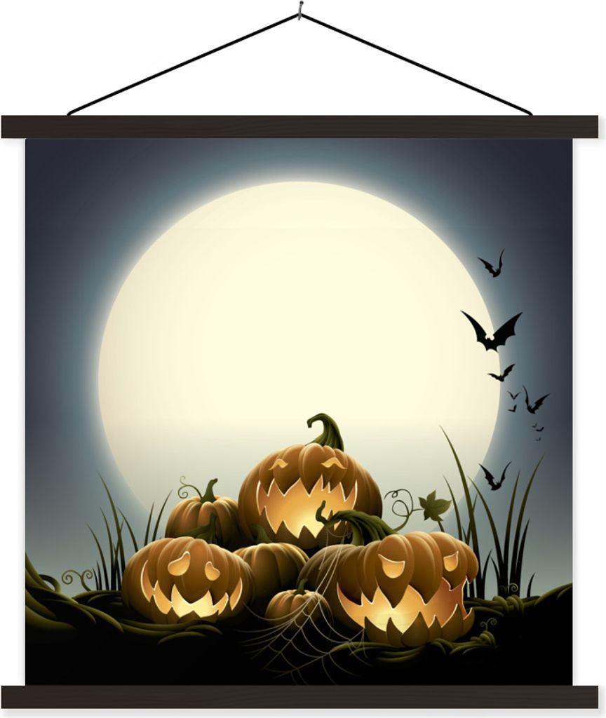 MuchoWow Textilposter Eine Illustration von lachenden Kürbissen zu Halloween 40x40 cm mit schwarzem Rahmen - Fotos