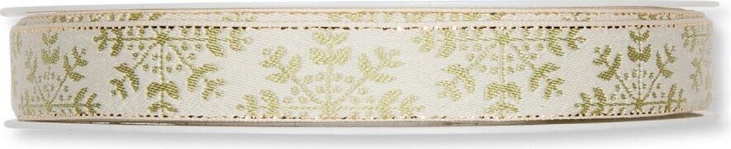 Schleifenband (1m = 0,66EUR) Jacquard SCHNEESTERN, Grün, 15mm, 15m Rolle