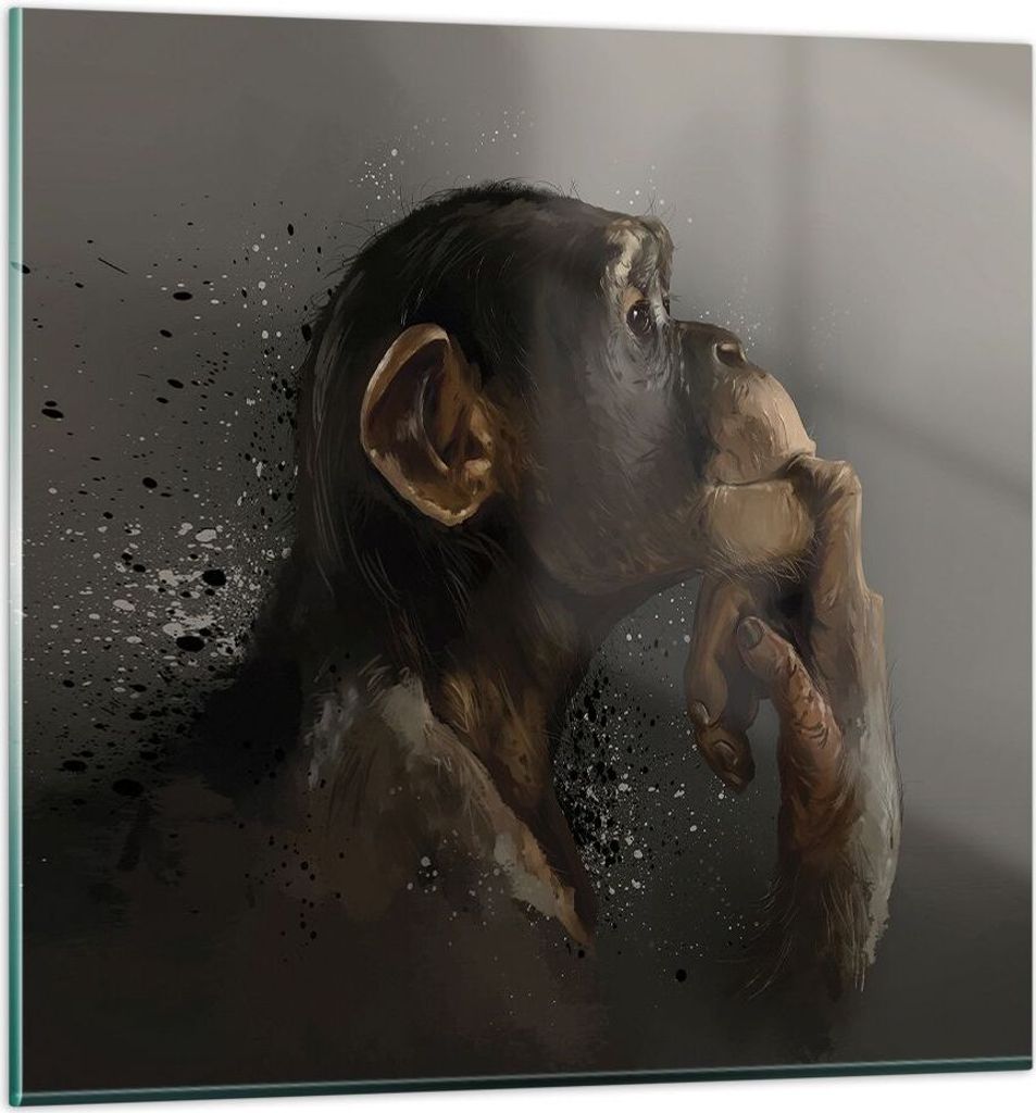 Bilder auf glas - Einteilig - Schimpanse Porträt Grafik - 60x60cm - Glasbilder - Wandbilder - Bilder - zum Aufhängen bereit - Wanddekoration aus ...