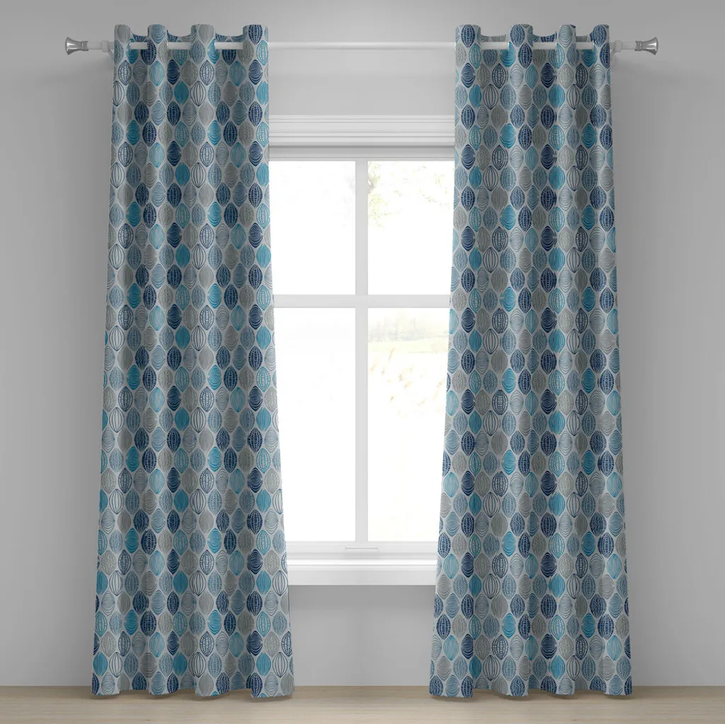Rideau décoratif anti-regard 280x175 cm gris bleu motifs ethniques chic