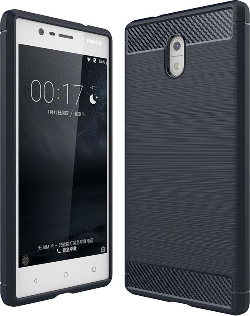 Nokia 3 TPU Case Carbon Fiber Optik Brushed Schutz Hülle Blau