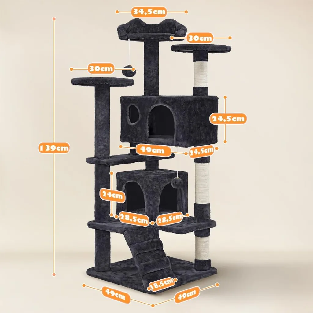 Albero Tiragraffi Yaheetech 139cm Nero - 3 Piattaforme e 2 Grotte Offerta - 3
