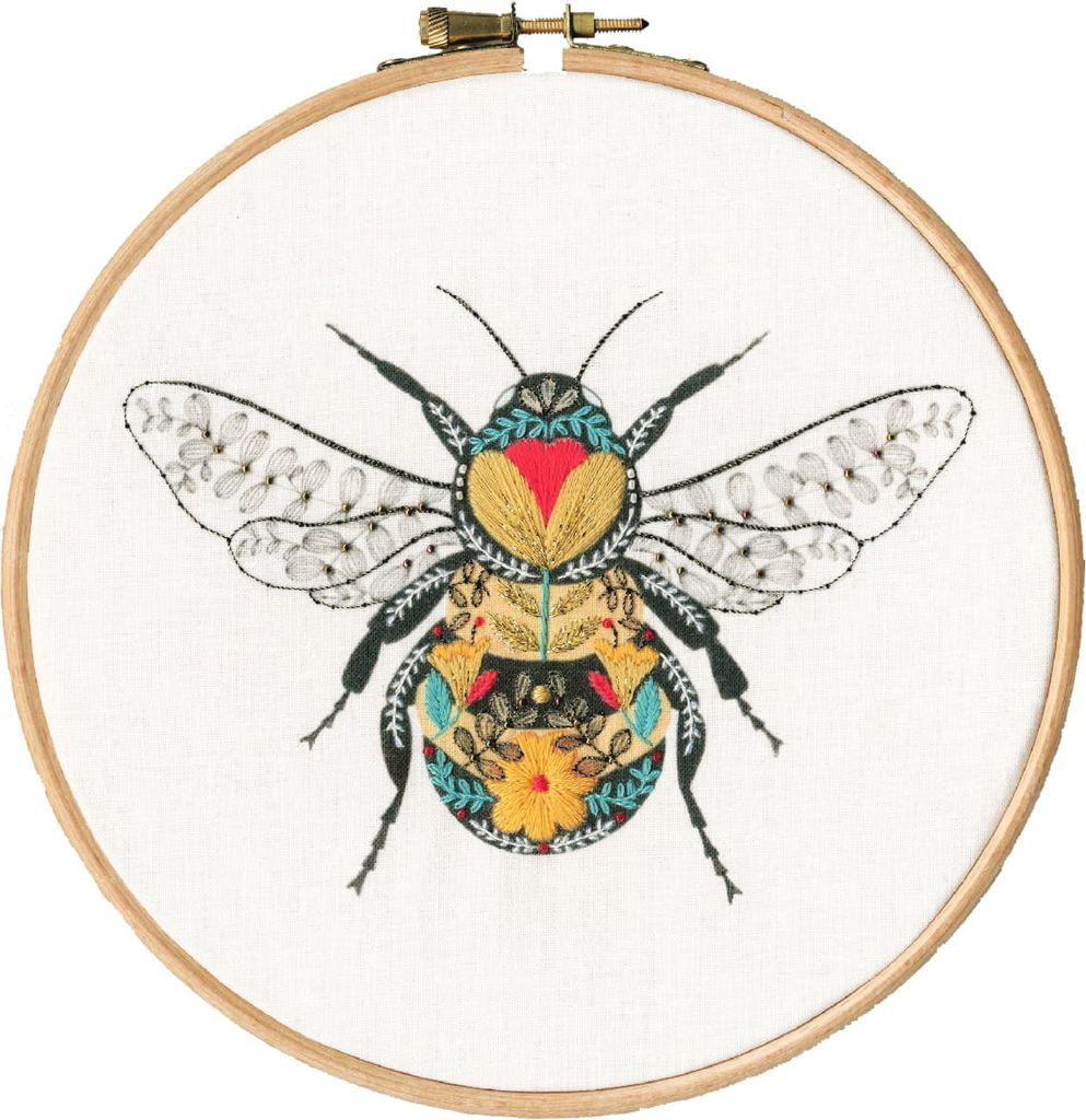 Bothy Threads gestempeltes Stickset mit Reifen "Pollen-Bee", EP01, Diam. 17,5cm, DIY