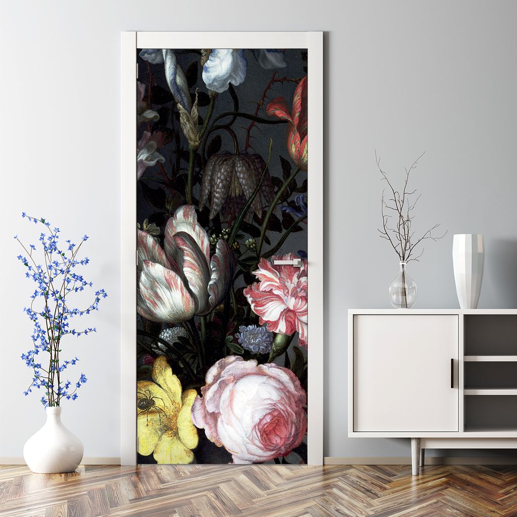 Dekorative Türaufkleber selbstklebend Klebefolie Türtapete Türfolie Dunkler Blumenstrauß 77 x 200 cm