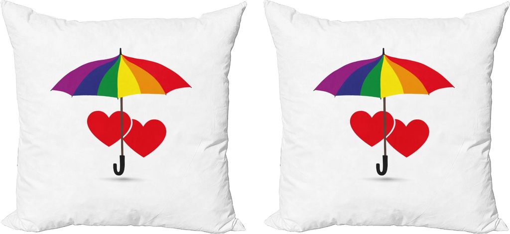 ABAKUHAUS Stolz Kissenbezug Set (2Stück), "Nettes Herz Zeichen über Regenbogen Regenschirm romantische LGBT Liebe Valentinstag Paare", 50 x 50 cm...