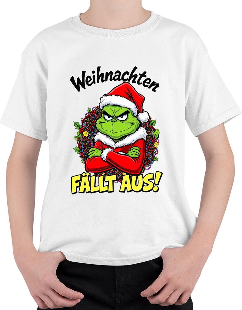 Weihnachten FÄLLT AUS Grinch Weihnachtskranz wütend lustig böse Uni Kinder T-Shirt, Weiß, 152